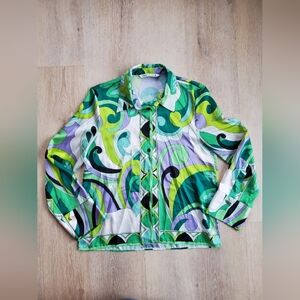 Zara Vibrant Green and Purple Patterned Blouse